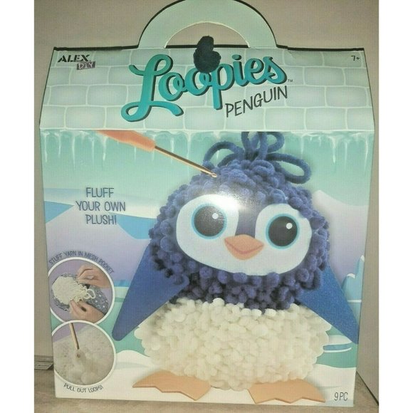 Penguin Crochet Kit Fluff Your Own Plush Chenille Kids Alex DIY Loopies - Picture 1 of 7